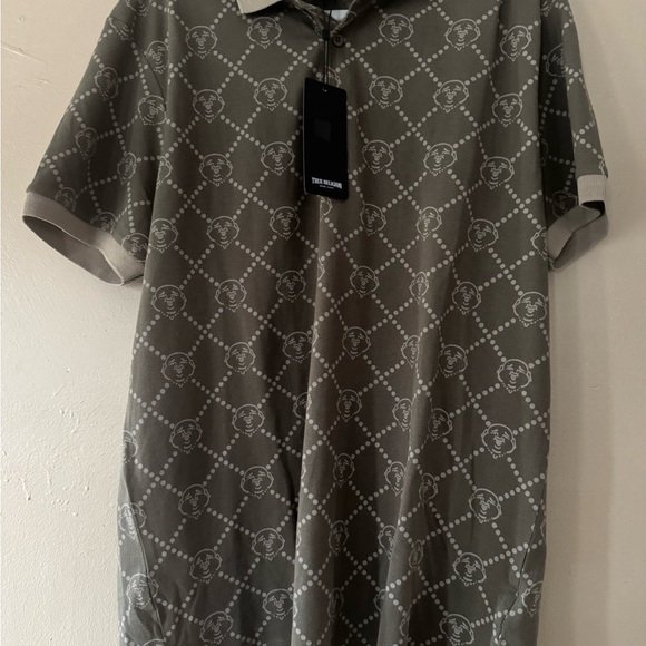 True Religion Polo Shirt Men's Size M Short Sleeve All Over Buddha Logo New, NWT - Picture 1 of 4
